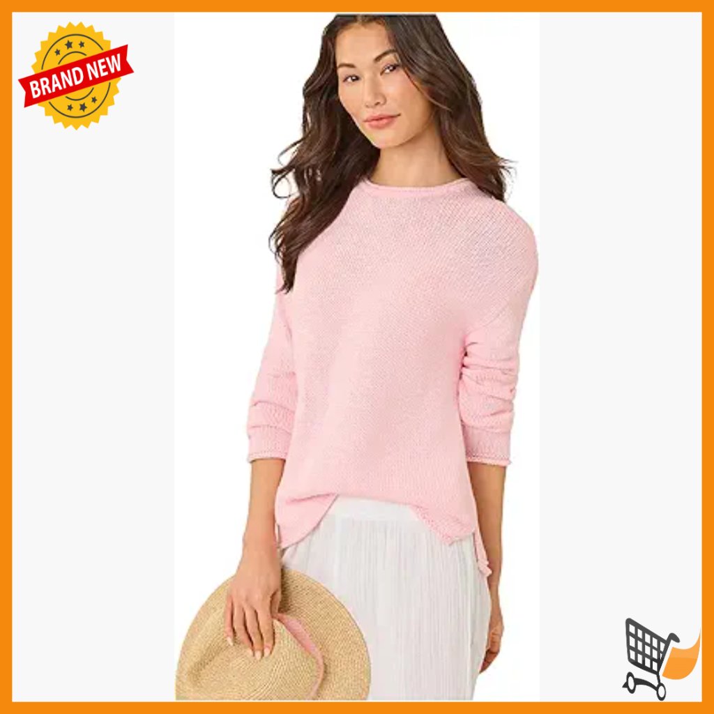Long Sleeve Crew Neck Sweater With Drop Shoulder And Rolled Trims